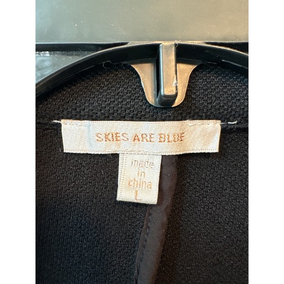 Skies Are Blue Black Knit Open Front Blazer Jacket Cuffed Sleeves Women's Large - Picture 2 of 12